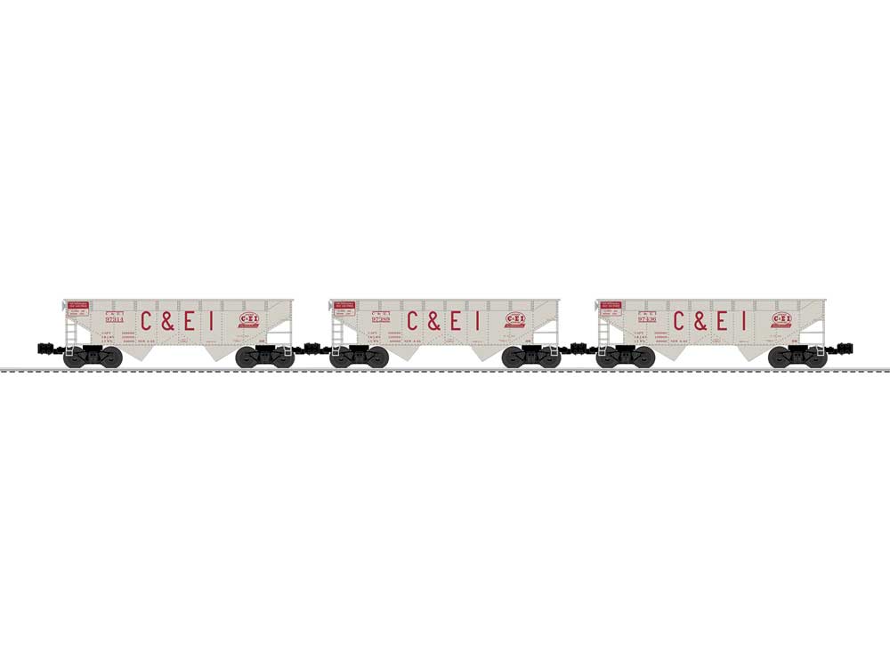 AAR 2-Bay Offset Hopper 3-Pack - 3-Rail - Ready to Run -- Chicago & Eastern Illinois #97389, 97436, 97314 (gray, red, Billboard C&EI)