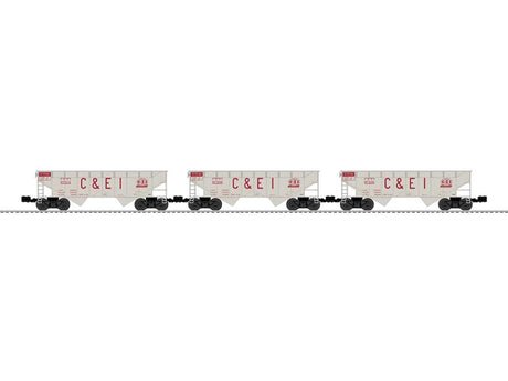 AAR 2-Bay Offset Hopper 3-Pack - 3-Rail - Ready to Run -- Chicago & Eastern Illinois #97389, 97436, 97314 (gray, red, Billboard C&EI)