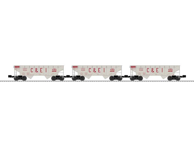AAR 2-Bay Offset Hopper 3-Pack - 3-Rail - Ready to Run -- Chicago & Eastern Illinois #97389, 97436, 97314 (gray, red, Billboard C&EI)