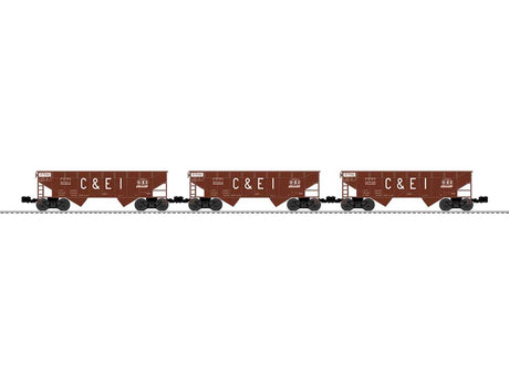 AAR 2-Bay Offset Hopper 3-Pack - 3-Rail - Ready to Run -- Chicago & Eastern Illinois #97511, 97684, 97745 (Boxcar Red, Billboard C&EI)