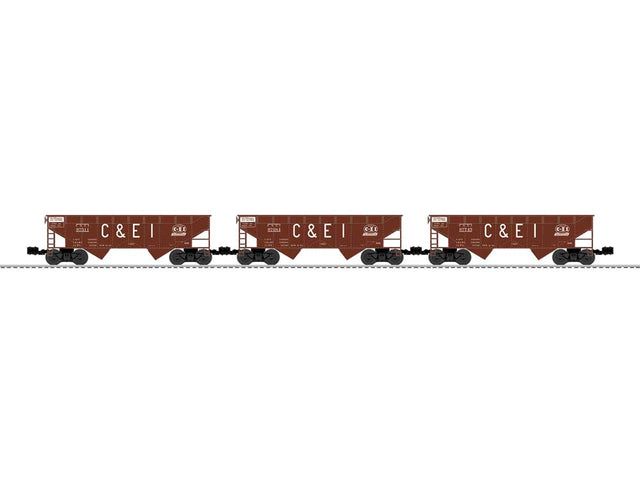 AAR 2-Bay Offset Hopper 3-Pack - 3-Rail - Ready to Run -- Chicago & Eastern Illinois #97511, 97684, 97745 (Boxcar Red, Billboard C&EI)