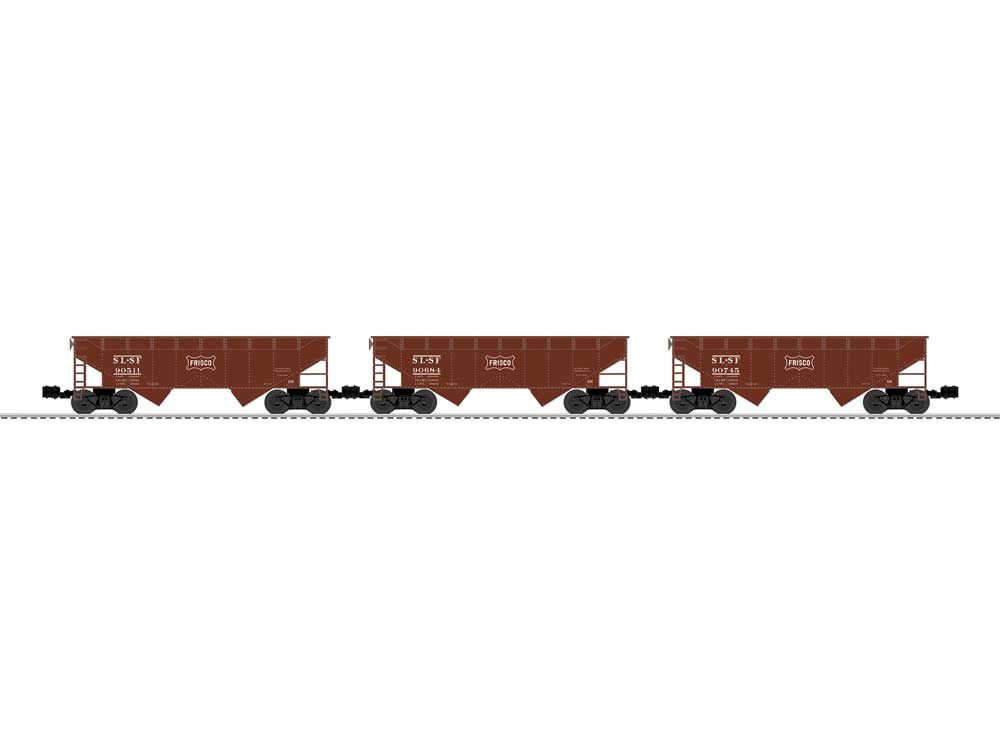 AAR 2-Bay Offset Hopper 3-Pack - 3-Rail - Ready to Run -- St. Louis-San Francisco #90511, 90684, 90745 (Boxcar Red, Frisco Logo)
