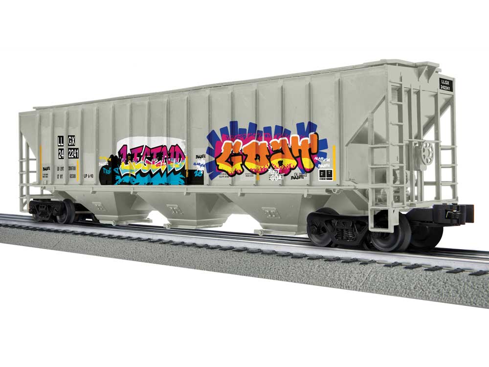 PS-2CD 4740 3-Bay Covered Hopper - 3-Rail - Ready to Run -- LLGX #2642241 (gray, graffiti)-1