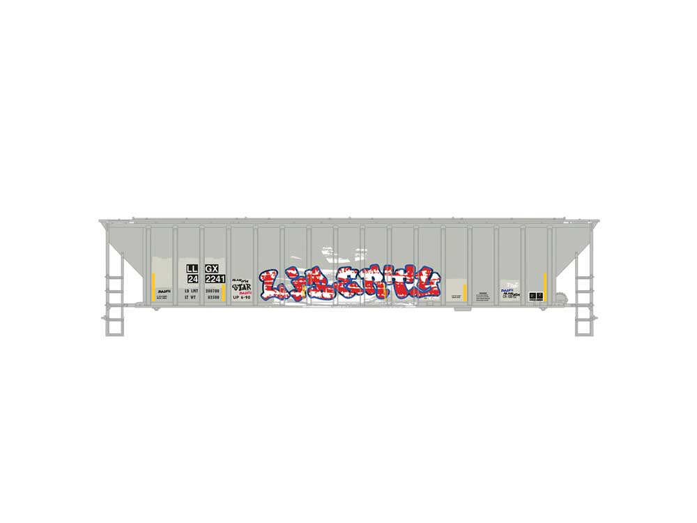 PS-2CD 4740 3-Bay Covered Hopper - 3-Rail - Ready to Run -- LLGX #2642241 (gray, graffiti)-2