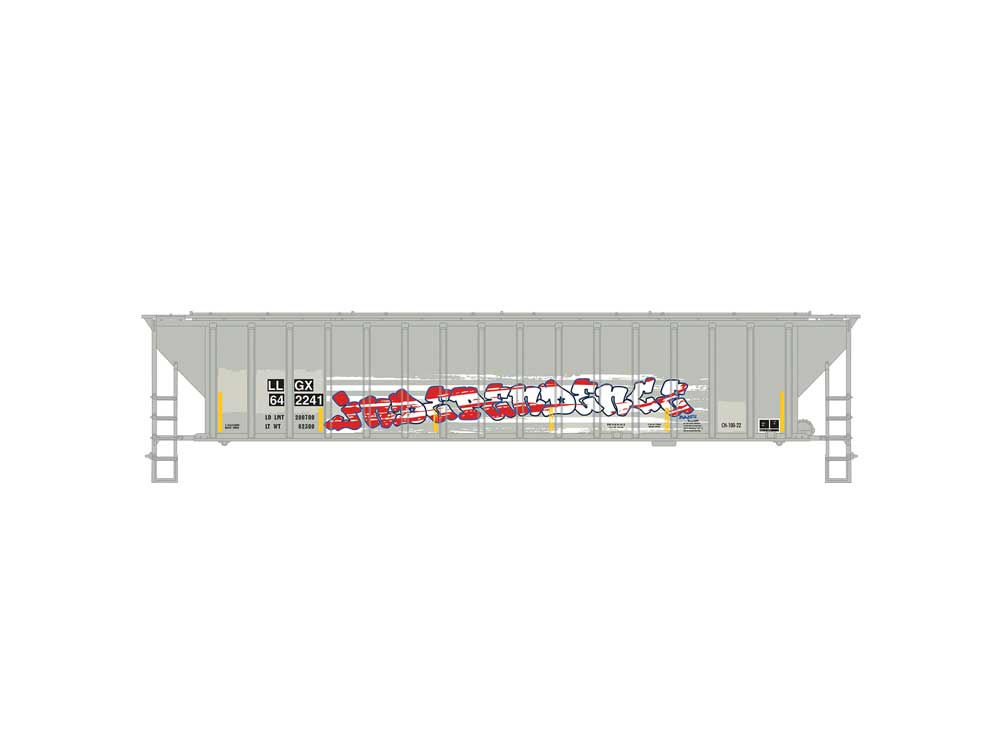 PS-2CD 4740 3-Bay Covered Hopper - 3-Rail - Ready to Run -- LLGX #2642241 (gray, different graffiti)-2
