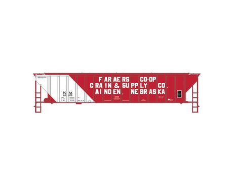 PS-2CD 4740 3-Bay Covered Hopper - 3-Rail - Ready to Run -- Farmers Co-Op Minden Nebraska TCAX #60158 (red, white)