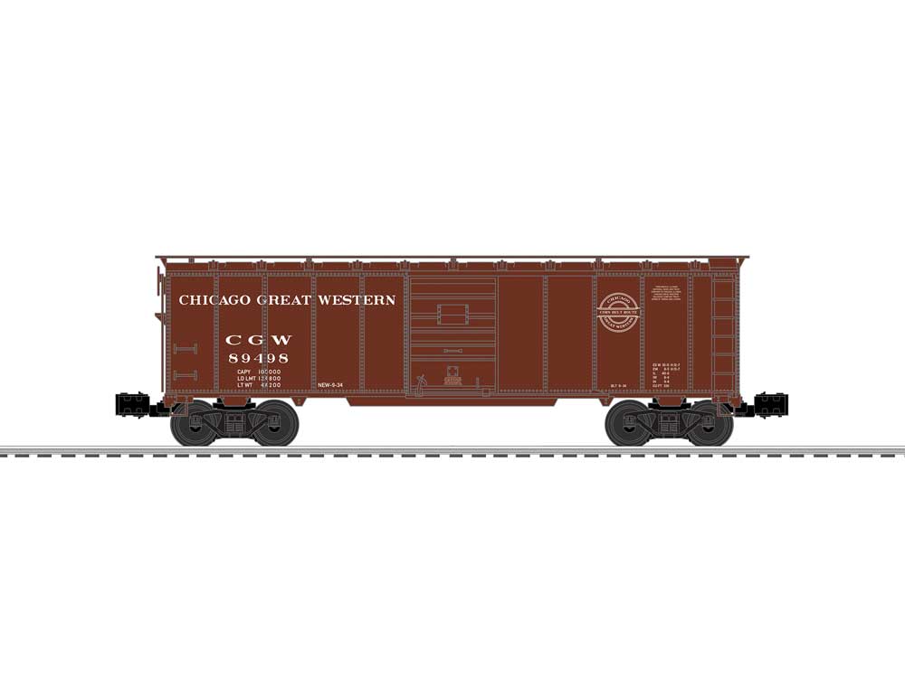Steel Boxcar - 3-Rail - Ready to Run -- Chicago Great Western #89498 (Boxcar Red, Corn Belt Logo)