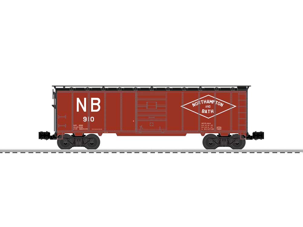 Steel Boxcar - 3-Rail - Ready to Run -- Northampton & Bath #910 (Boxcar Red, black, Large Logo)