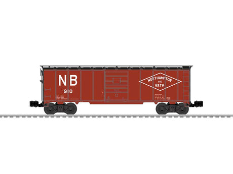 Steel Boxcar - 3-Rail - Ready to Run -- Northampton & Bath #910 (Boxcar Red, black, Large Logo)