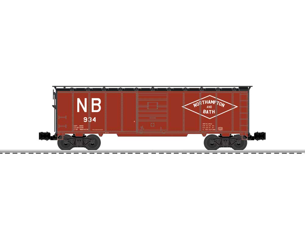 Steel Boxcar - 3-Rail - Ready to Run -- Northampton & Bath #934 (Boxcar Red, black, Large Logo)