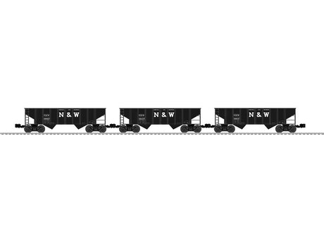 2-Bay Steel Hopper 3-Pack - 3-Rail - Ready to Run -- Norfolk & Western #86025, 86637, 86379 (black, white, Block N&W)