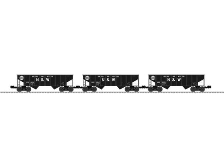 2-Bay Steel Hopper 3-Pack - 3-Rail - Ready to Run -- Norfolk & Western #96247, 96256, 96220 (black, white, Hamburger Logo)