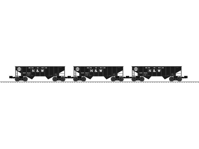 2-Bay Steel Hopper 3-Pack - 3-Rail - Ready to Run -- Norfolk & Western #96247, 96256, 96220 (black, white, Hamburger Logo)