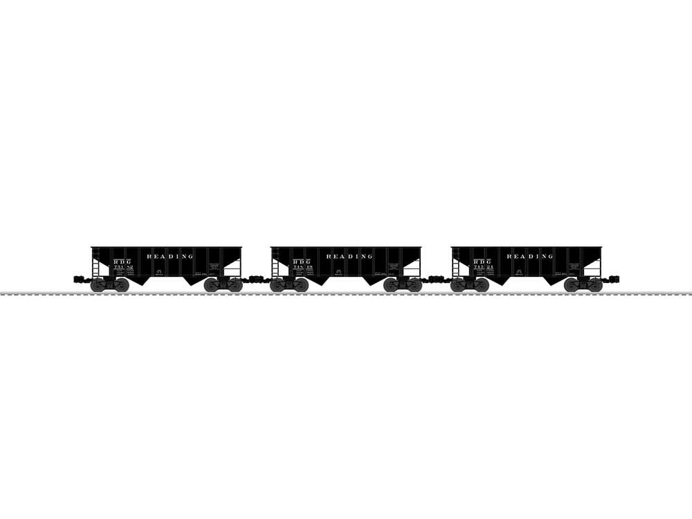 2-Bay Steel Hopper 3-Pack - 3-Rail - Ready to Run -- Reading #74524, 74819, 75182 (black)