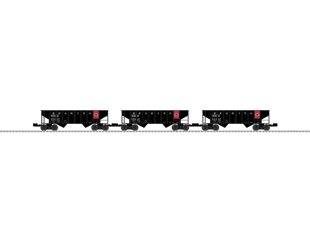 2-Bay Steel Hopper 3-Pack - 3-Rail - Ready to Run -- Reading #76457, 76641, 76758 (black, red, Anthracite Logo)