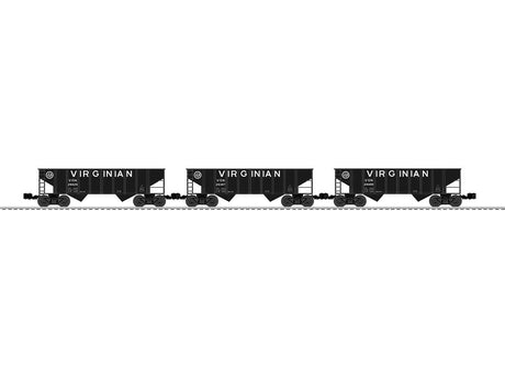 2-Bay Steel Hopper 3-Pack - 3-Rail - Ready to Run -- Virginian #29029, 29387, 29498 (black, Large Lettering)