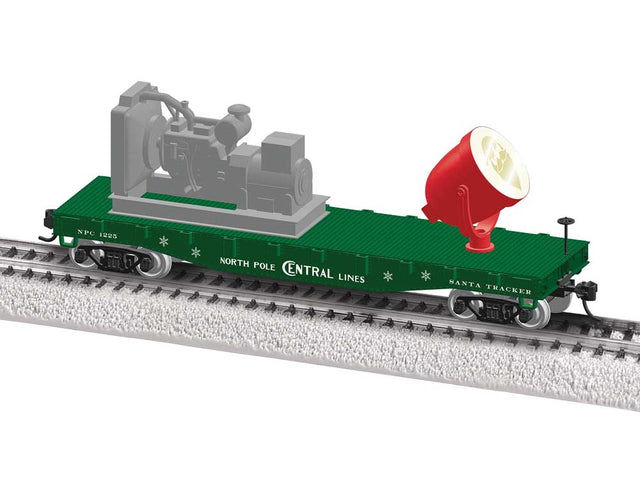 Searchlight Car - Ready to Run -- North Pole Central #1225 (Christmas, Santa Tracker, green, gray, red, white)