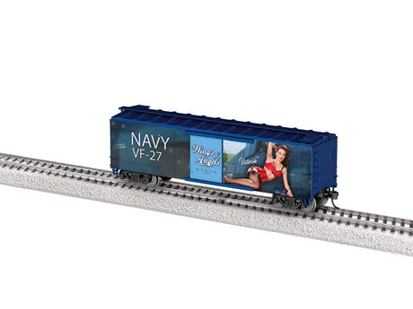 40' Steel Flat-End Boxcar - Ready to Run -- Wings of Angels (Victoria, blue, Military Pin-Up Model Graphics)-2