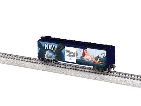40' Steel Flat-End Boxcar - Ready to Run -- Wings of Angels (Kacie, white, blue, Military Pin-Up Model Graphics)-2