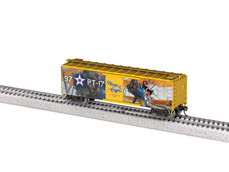 40' Steel Flat-End Boxcar - Ready to Run -- Wings of Angels (Jessie, gold, Military Pin-Up Model Graphics)-1