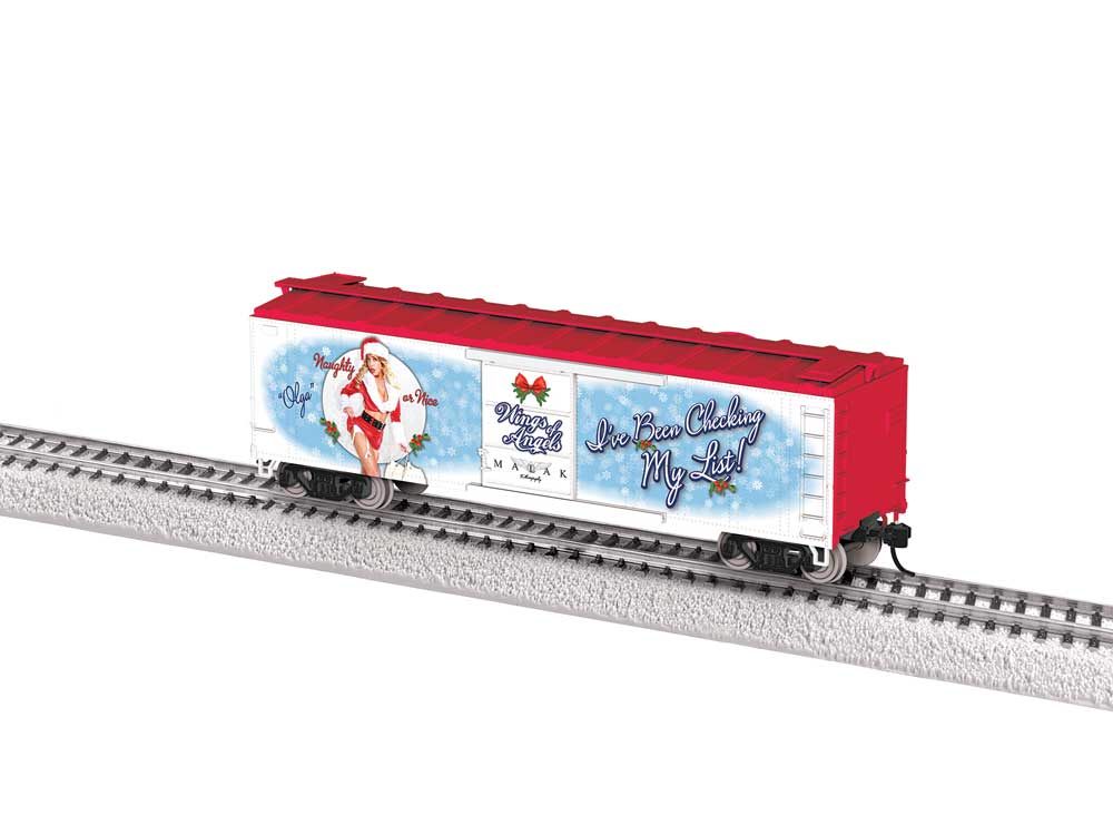 40' Steel Flat-End Boxcar - Ready to Run -- Wings of Angels (Christmas, Olga, white, red, Military Pin-Up Model Graphics