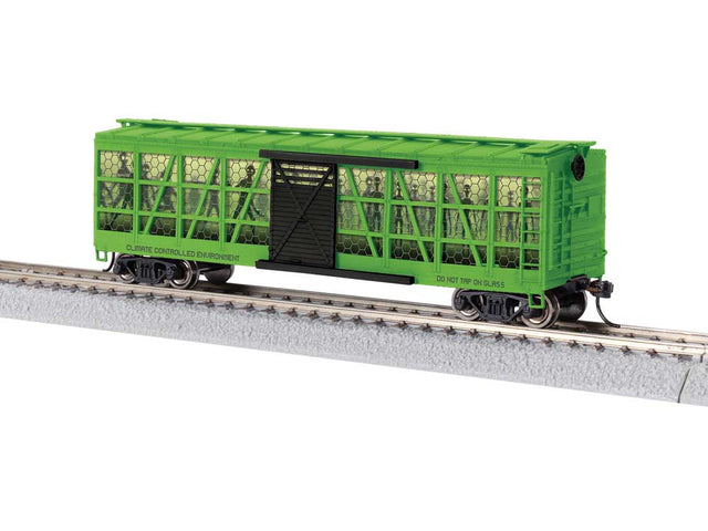 40' Clear-Side Boxcar - Ready to Run -- Area 51 Containment Car (green, black)