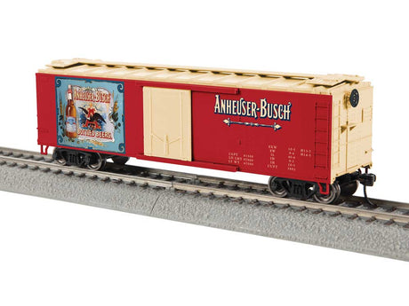 40' Steel Flat-End Plug-Door Reefer/Boxcar - Ready to Run -- Anheuser-Busch (Bottled Beers Vintage Ad, red, cream)