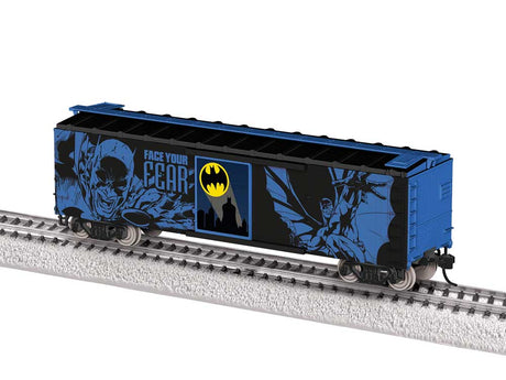 40' Steel Flat-End Boxcar - Ready to Run -- Batman (Glow in the Dark, black, blue)-1