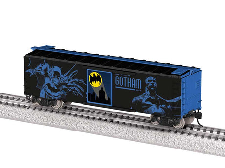 40' Steel Flat-End Boxcar - Ready to Run -- Batman (Glow in the Dark, black, blue)-2