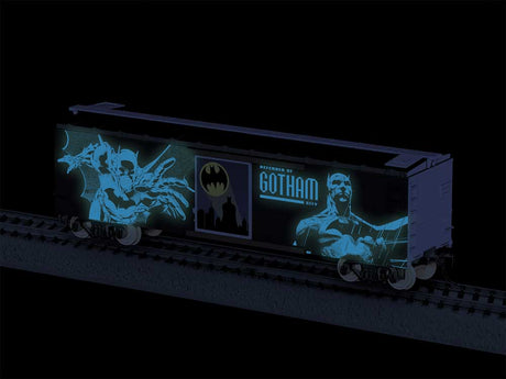 40' Steel Flat-End Boxcar - Ready to Run -- Batman (Glow in the Dark, black, blue)-3