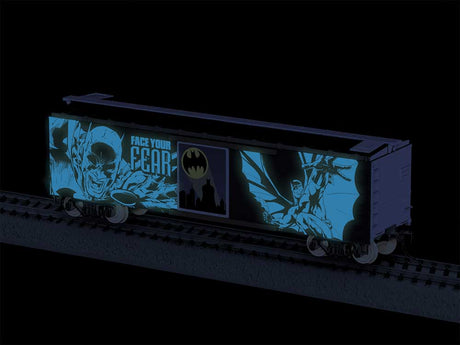 40' Steel Flat-End Boxcar - Ready to Run -- Batman (Glow in the Dark, black, blue)-4