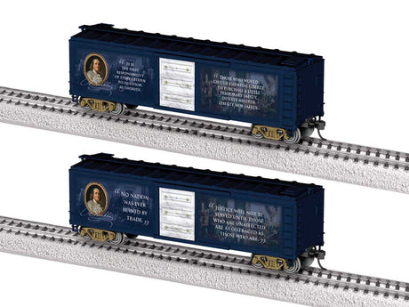 40' Steel Flat-End Boxcar - Ready to Run -- Ben Franklin (blue, white)