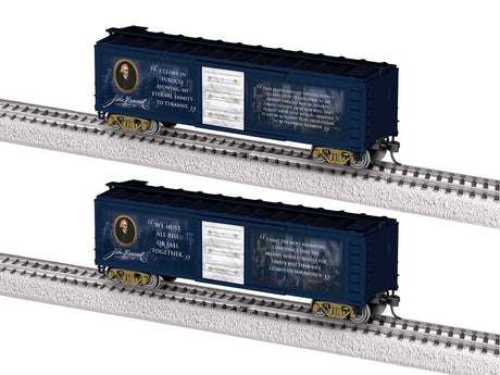 40' Steel Flat-End Boxcar - Ready to Run -- John Hancock (blue, white)