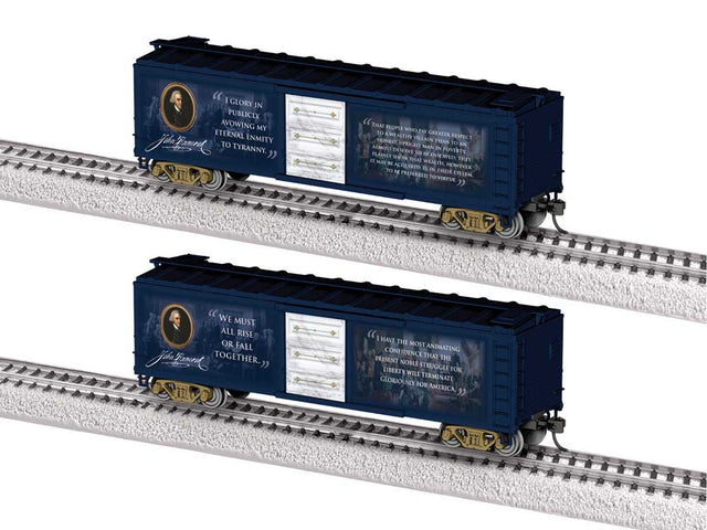 40' Steel Flat-End Boxcar - Ready to Run -- John Hancock (blue, white)
