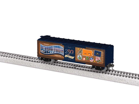 40' Steel Flat-End Boxcar - Ready to Run -- Pennsylvania - 50 State Series (brown, blue, 250th America Celebration)