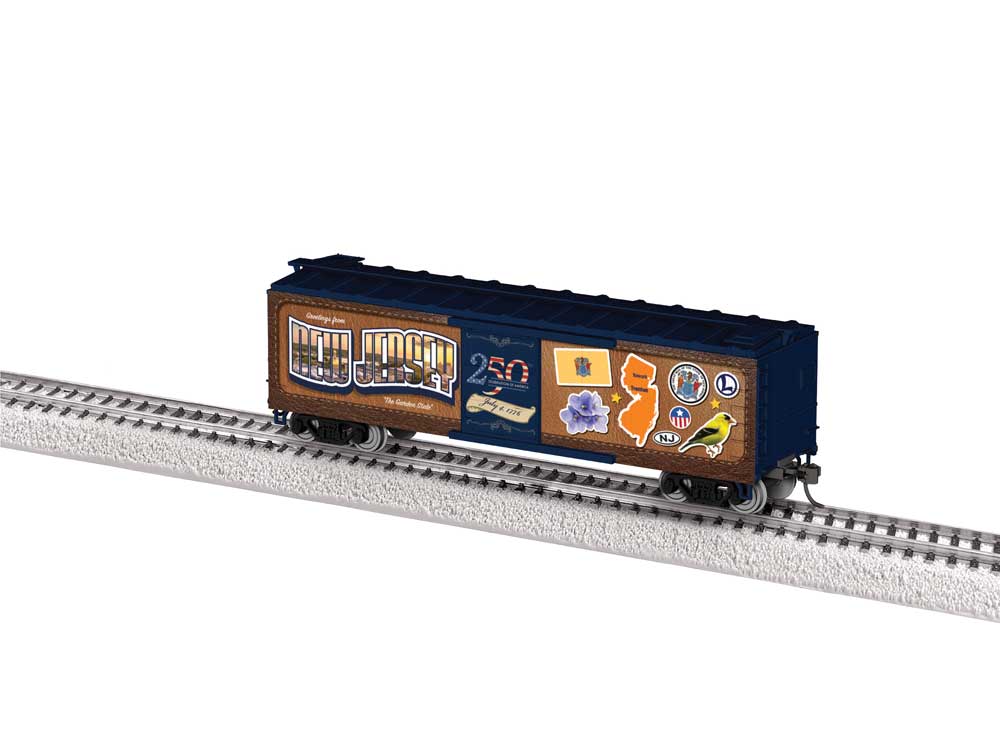 40' Steel Flat-End Boxcar - Ready to Run -- New Jersey - 50 State Series (brown, blue, 250th America Celebration)