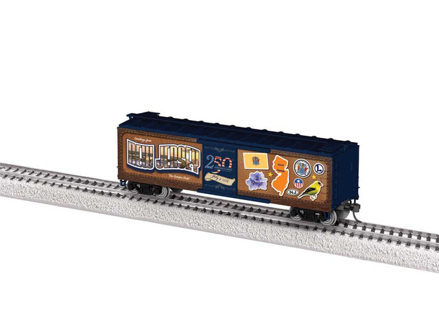 40' Steel Flat-End Boxcar - Ready to Run -- New Jersey - 50 State Series (brown, blue, 250th America Celebration)