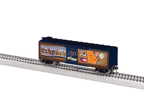 40' Steel Flat-End Boxcar - Ready to Run -- Georgia - 50 State Series (brown, blue, 250th America Celebration)