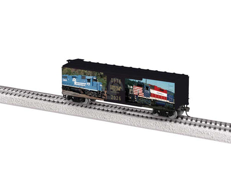 40' Steel Flat-End Boxcar - Ready to Run -- Conrail 50th Anniversary (black with color photos)-1