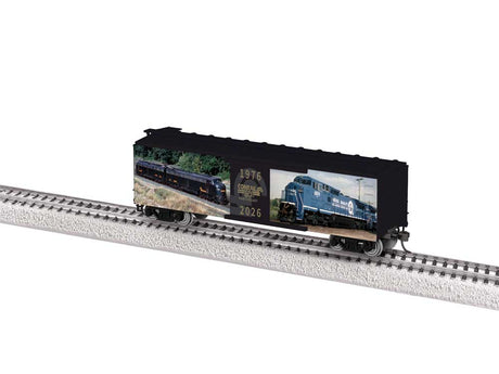 40' Steel Flat-End Boxcar - Ready to Run -- Conrail 50th Anniversary (black with color photos)-2