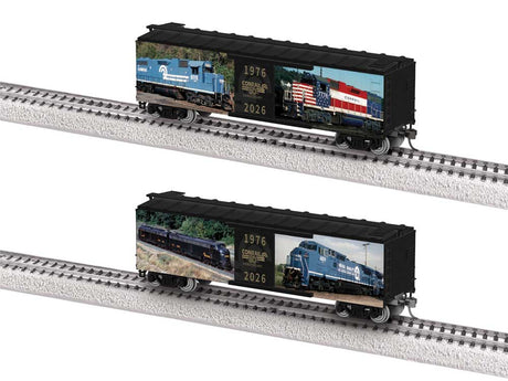 40' Steel Flat-End Boxcar - Ready to Run -- Conrail 50th Anniversary (black with color photos)-4