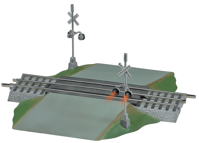 FasTrack(TM) Track w/Roadbed - 3-Rail -- Grade Crossing w/Flashers & Bell - 10"  25.4cm Straight w/6-1/4" Wide Road
