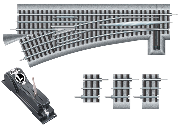 FasTrack(TM) Track w/Roadbed - 3-Rail -- O-60 Remote Turnout (Switch) Left Hand