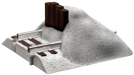 FasTrack(TM) Track w/Roadbed - 3-Rail -- Earthen Bumper - 3-5/8"  9.2cm