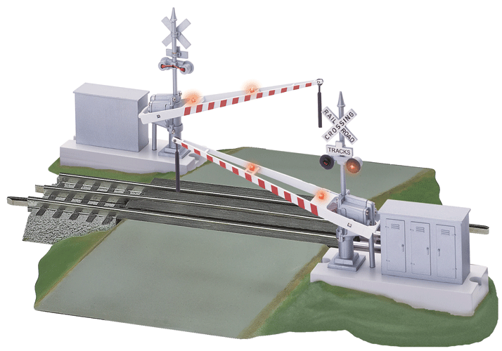 FasTrack(TM) Track w/Roadbed - 3-Rail -- Grade Crossing w/Gates, Flashers & Bell 10"  25.4cm Straight w/6-1/4"  15.