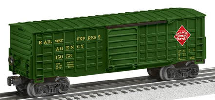 Waffle-Side Steel Boxcar - 3-Rail - Ready to Run -- Railway Express Agency (green)