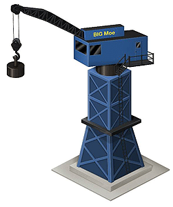 Big Moe Crane w/Manual Crank -- With Hook, Magnet & Three Freight Boxes 7 x 7 x 14"  12.7 x 12.7 x 35.6cm
