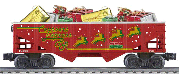 2-Bay Hopper w/Gift Load - Ready to Run - 3-Rail -- Coursers Express (red, green, gold)