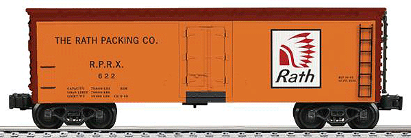 K-Line by Lionel Wood Reefer - Ready to Run 3-Rail -- Rath Packing Co. #622 (orange)
