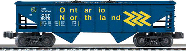 K-Line by Lionel Ribbside 2-Bay Hopper w/Coal Load - Ready to Run 3-Rail -- Ontario Northalnd #6070 (blue)